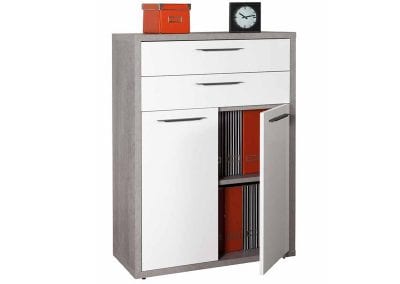 Home office storage unit with two drawers and double door cupboard