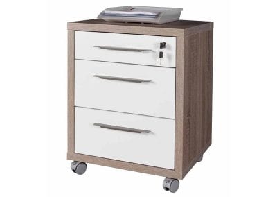 Wood effect and white drawer pedestal unit on castors