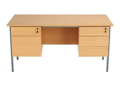 Wood effect double contract desk with metal frame, modesty panel and drawers both sides