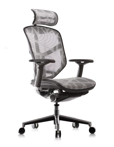 Fully adjustable mesh fabric operators chair with head rest and arms