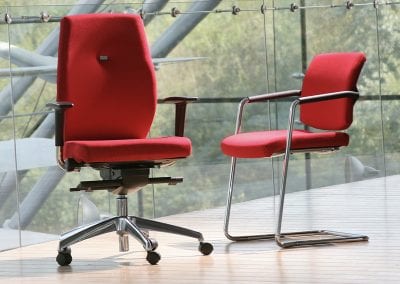 Red fabric and chrome frame executive operators and matching meeting chair