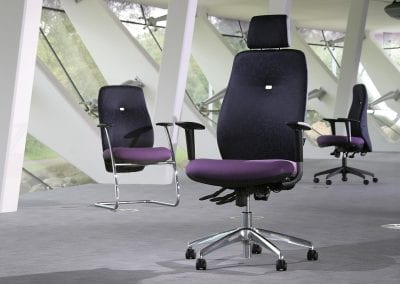 Adjustable high back boardroom task and meeting chairs with options for arm and head rests