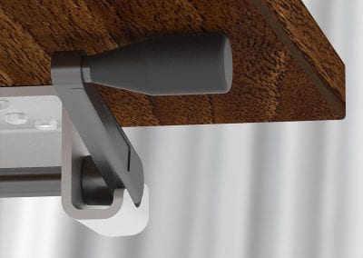 Close up detail of height adjustable desk operating handle