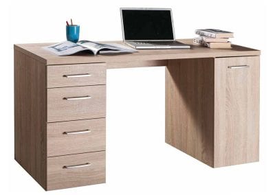 Wood veneer double pedestal home office desk with drawers and cupboard