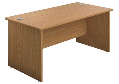 Home office wood veneer desk with cable management ports