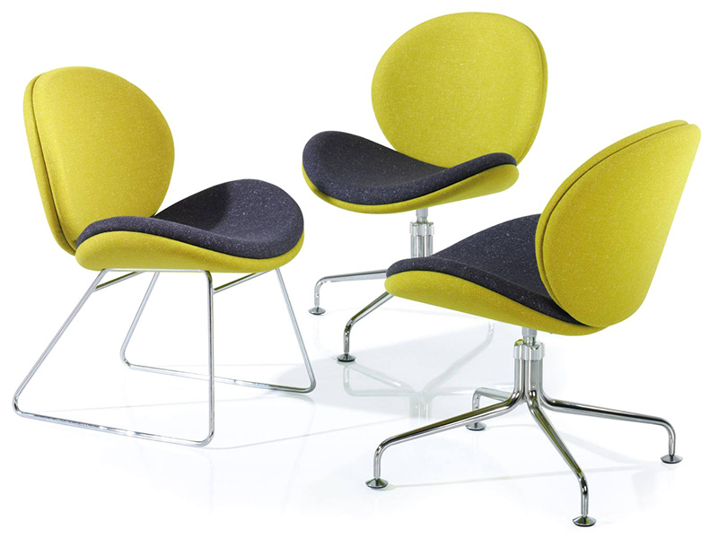 Reception Occasional Slide In Photograph of three Rockit stools set at different heights, one red, one black and one white