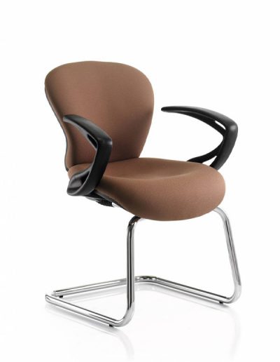 Heavy duty meeting chair with adjustable back rest, chrome legs and black arms