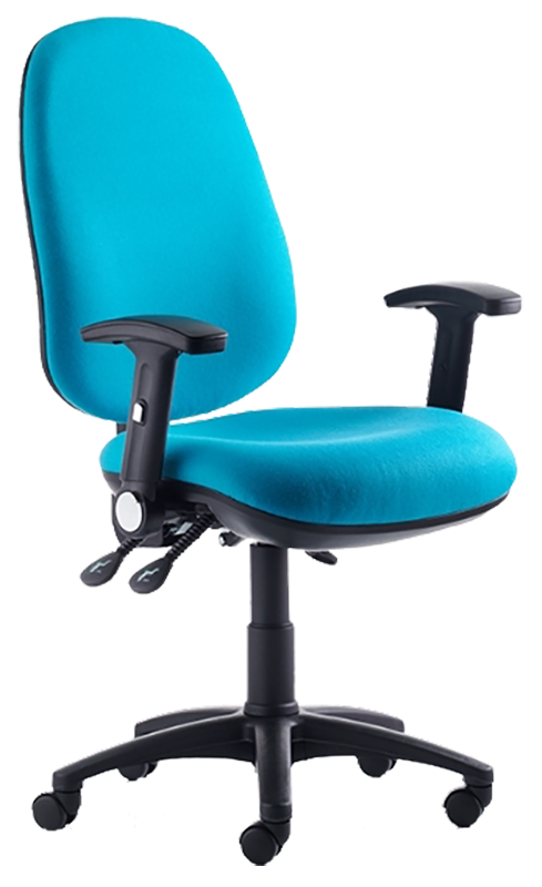 Photograph of the Tick Chair with teal coloured fabric
