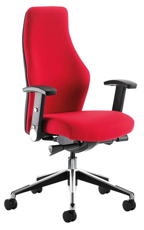 Photograph of the Tick Ergo Chair with red fabric