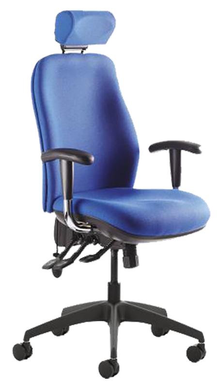 Photograph of the Tick Response chair with blue fabric