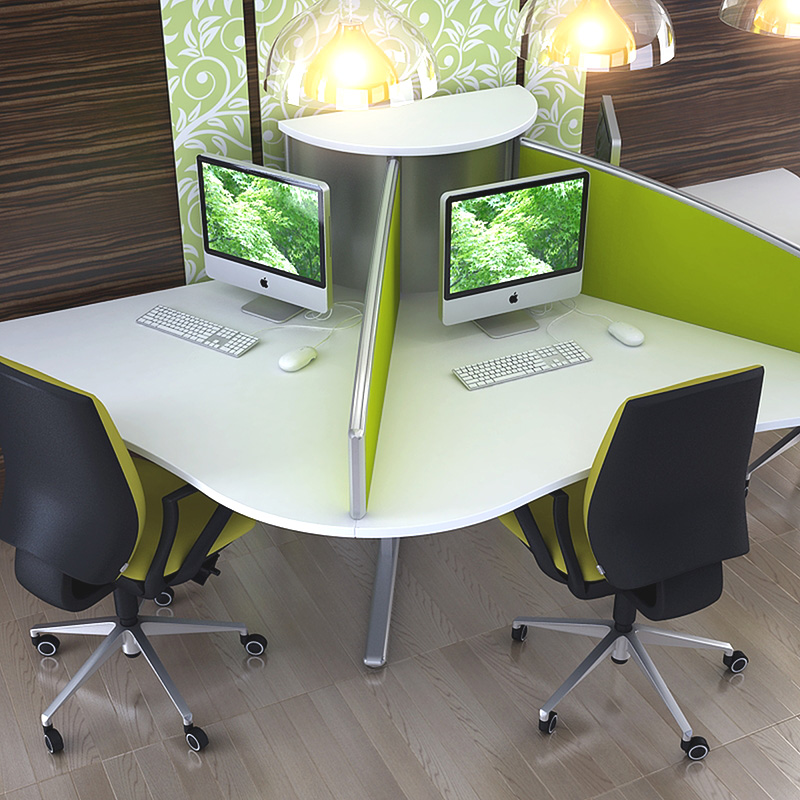 Tick Solutions Call Centre Desking Fade In Photograph of three Rockit stools set at different heights, one red, one black and one white