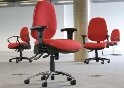 Fully adjustable operator task and meeting chairs with a range of base and arm options