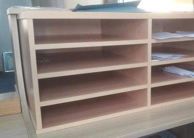 Wood effect desktop mounted pigeon hole shelving unit