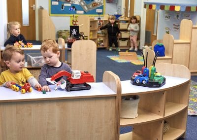 Early Years Nursery furniture including low level modular shelving, floor storage cases and tray storage cabinets