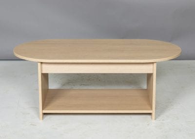 Wood veneer coffee table with shelf