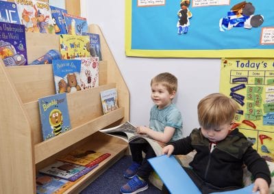 Early Years Nursery tiered book display unit with low level shelf