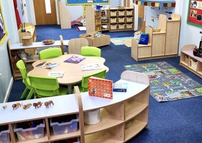 Early Years Nursery furniture including low level tables and chairs, modular shelving and floor storage cases
