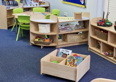 Early Years Nursery furniture including low level tables and chairs, modular shelving and floor storage cases