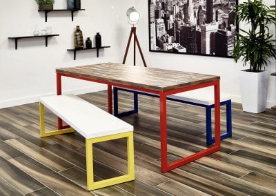 Bench table and seating with coloured frame options