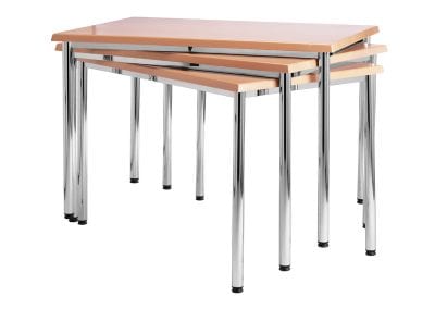 Stacking wood veneer meeting tables with chrome legs