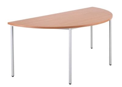 D Shaped wood veneer table with metal legs. Can be used on it's own or to create circular or oval meeting tables