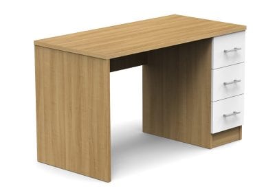 Residential education desk in wood veneer with integrated 3 drawer pedestal