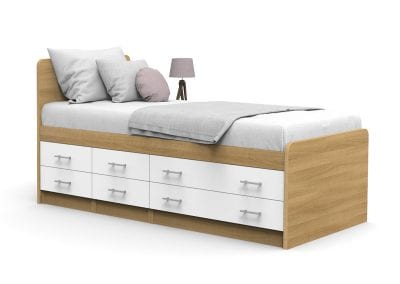 Residential education bed with multiple underbed storage drawers