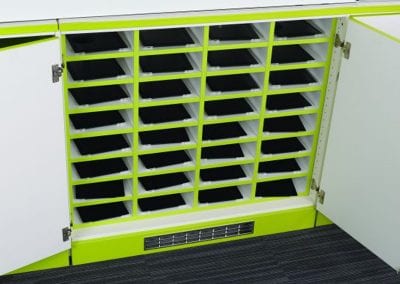 iPad charging cabinet with double doors and 32 charging shelves