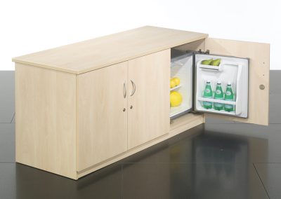 Locking wooden Credenza storage unit with integrated fridge