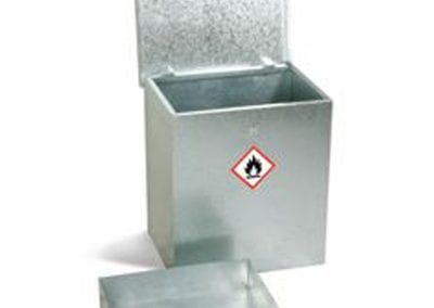 Freestanding hazardous storage bin with hinged lid for flammable items