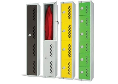 Four personal lockers in a range of locker sizes with different colour door options