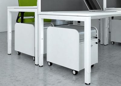 White Matrix HS wheeled designer pedestal with locking drawer and top tambour door storage area
