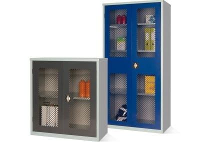 Half and full height metal storage cabinets with locking mesh doors