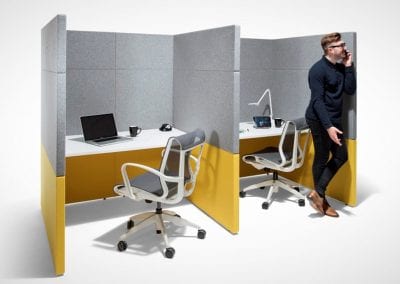 Modular free standing desk booths with colour coded options