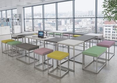 Table and chair zoning solution available in a variety of table top and seating fabric options