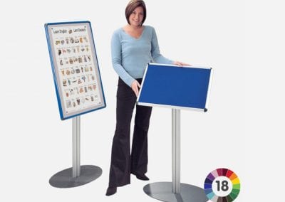 Metal freestanding fabric covered noticeboards in a variety of sizes and fabric colours
