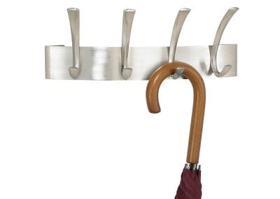 Brushed metal wall mounted coat and umbrella hooks