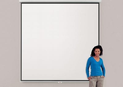 Large wall mounted retractable projection screen