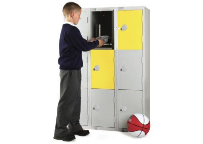 Low level key locking storage lockers with colour coded doors for education enviroments
